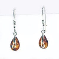 Cognac Amber Dangling Earrings Set In Sterling Silver