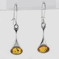 Cognac Amber Dangling Earrings Set In Sterling Silver