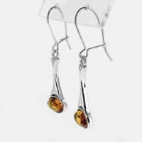 Cognac Amber Dangling Earrings Set In Sterling Silver