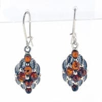 Cognac Amber Dangling Earrings Set In Sterling Silver