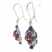 Cognac Amber Dangling Earrings Set In Sterling Silver