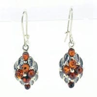 Cognac Amber Dangling Earrings Set In Sterling Silver