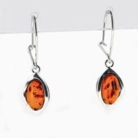 Cognac Amber Dangling Earrings Set In Sterling Silver