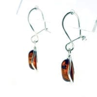 Cognac Amber Dangling Earrings Set In Sterling Silver