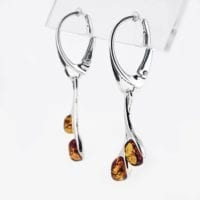 Cognac Amber Dangling Earrings In Twin Olive Design