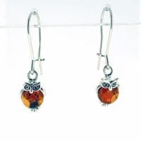 Cognac Amber Small Owl  Dangling Earrings