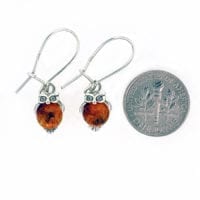 Cognac Amber Small Owl  Dangling Earrings