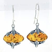 Cognac Amber Dangling Earrings Set In Sterling Silver