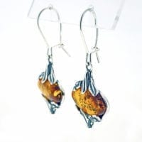 Cognac Amber Dangling Earrings Set In Sterling Silver