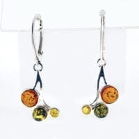 Multi-color Amber Set In Sterling Silver Dangling Earrings