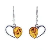 Cognac Amber Elegant Sweet Heart Dangling Earrings