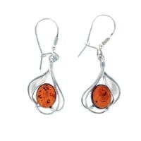 Cognac Amber Elegant Water Lily Dangling Earrings