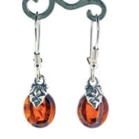 Oval Cognac Amber Classic Design Dangling Earrings