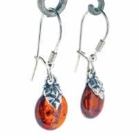 Oval Cognac Amber Classic Design Dangling Earrings