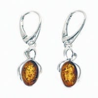 Fancy Flat-Cut Oval Shape Cognac Amber Dangling Earrings