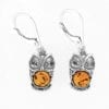Cognac Amber Owl Design Dangling Earrings