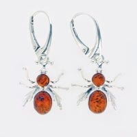 Cognac Amber Honeybee Design Dangling Earrings