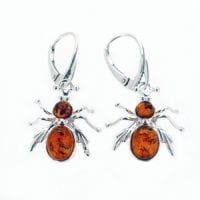 Cognac Amber Honeybee Design Dangling Earrings