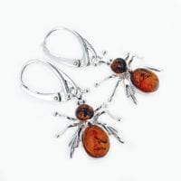 Cognac Amber Honeybee Design Dangling Earrings