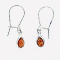 Small Tear-Drop Cognac Amber Dangling Earrings