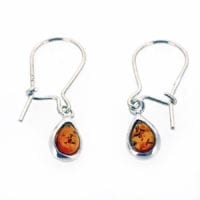 Small Tear-Drop Cognac Amber Dangling Earrings