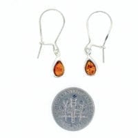 Small Tear-Drop Cognac Amber Dangling Earrings