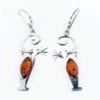 Elegant Cognac Amber Cat Design Dangling Earrings - Image 2