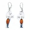 Elegant Cognac Amber Cat Design Dangling Earrings - Image 3