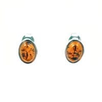 8 x 6 mm Oval Cognac Amber Stud Earrings