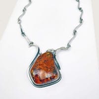 Large Cognac Amber Statement Necklace Set In Antique Sterling Silver