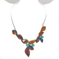 Cognac Amber and Turquoise Set In Sterling Silver Statement Necklace