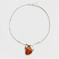 Cognac Amber Set In Sterling Silver Necklace