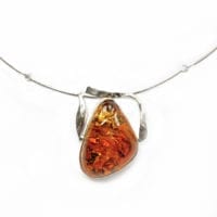 Cognac Amber Set In Sterling Silver Necklace