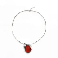 Oval Cherry Amber Set In Sterling Silver Necklace