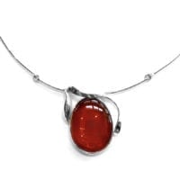 Oval Cherry Amber Set In Sterling Silver Necklace