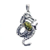 Cognac Amber Set In Oxidized Sterling Silver Dragon Pendant