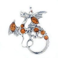 7-Stone Multi-Color Amber Set In Oxidized Sterling Silver Dragon Pendant