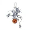 Cognac Amber Set In Oxidized Sterling Silver Dragon Pendant