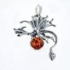 Cognac Amber Set In Oxidized Sterling Silver Dragon Pendant - Image 2