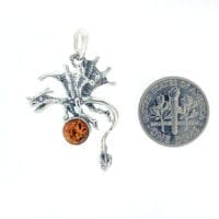 Cognac Amber Set In Oxidized Sterling Silver Dragon Pendant