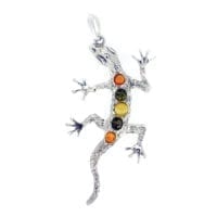 5-Stone Multi-Color Amber Set In Sterling Silver Lizard Pendant
