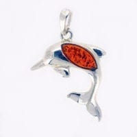 Cognac Amber Set In Sterling Silver Dolphin Pendant