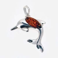 Cognac Amber Set In Sterling Silver Dolphin Pendant