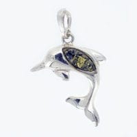 Green Amber Set In Sterling Silver Dolphin Pendant