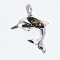 Green Amber Set In Sterling Silver Dolphin Pendant