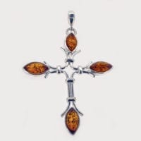 4-Stone Cognac Amber Set In Sterling Silver Cross Pendant