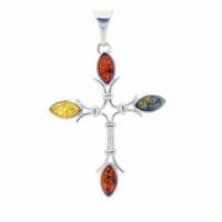 4-Stone Multi-Color Amber Set In Sterling Silver Cross Pendant
