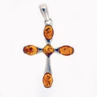 5-Stone Cognac Amber Set In Sterling Silver Cross Pendant