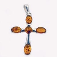 5-Stone Cognac Amber Set In Sterling Silver Cross Pendant