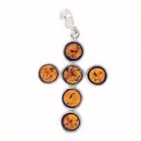 6-Stone Cognac Amber Set In Sterling Silver Cross Pendant